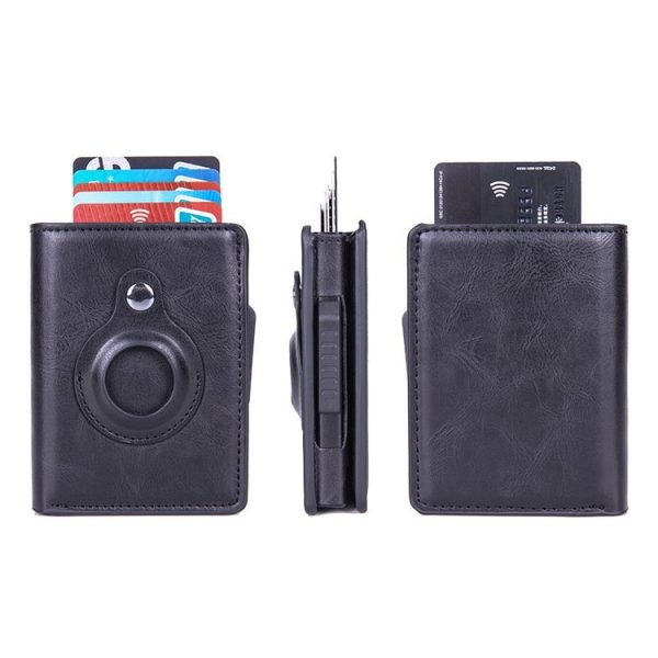 RFID Automatic Pop-Up Card Holder Multi-Function Locator Wallet For AirTag (Black) - Image 3