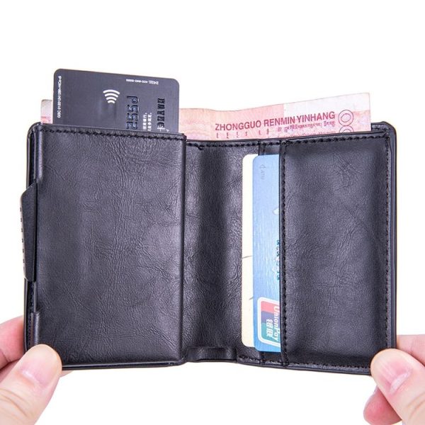 RFID Automatic Pop-Up Card Holder Multi-Function Locator Wallet For AirTag (Black) - Image 4