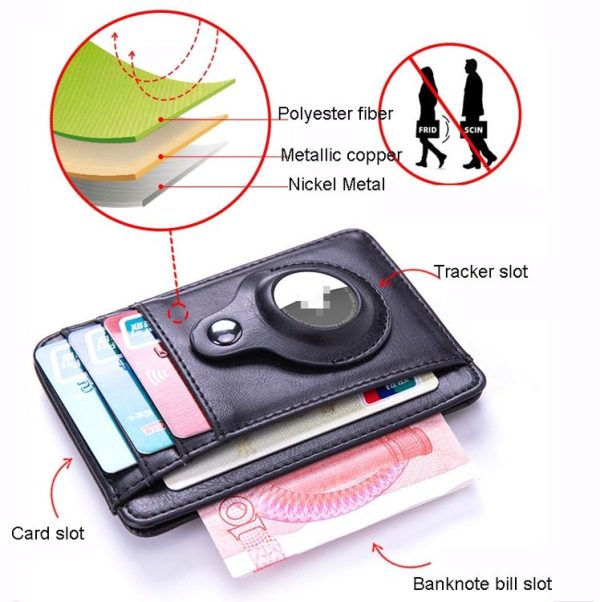 RFID PU Anti-Theft Card Holder Thin Tracker Card Holder For Airtag (Carbon Fiber) - Image 4