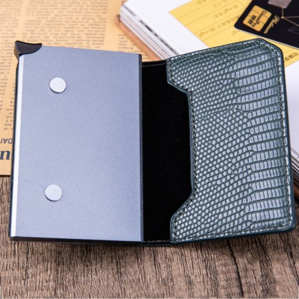 Lizard Pattern RFID Anti-Theft Card Holder With Tracker Hole For Airtag (Green) - Image 2