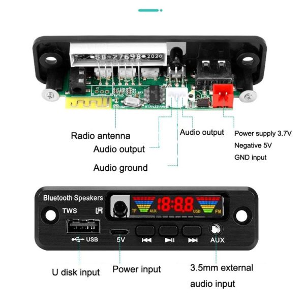 2 PCS TWS Wireless Bluetooth MP3 Decoder Board - Image 4