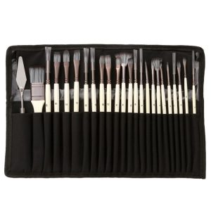 24 PCS / Set Canvas Bag Nylon Wool Gouache Brush Set (Pearl White Pole Black Bag)