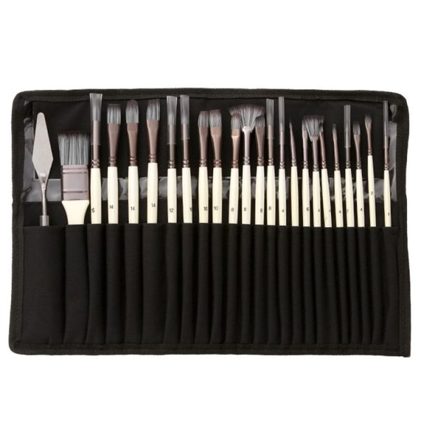 24 PCS / Set Canvas Bag Nylon Wool Gouache Brush Set (Pearl White Pole Black Bag)