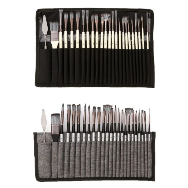 24 PCS / Set Canvas Bag Nylon Wool Gouache Brush Set (Pearl White Pole Black Bag) - Image 2
