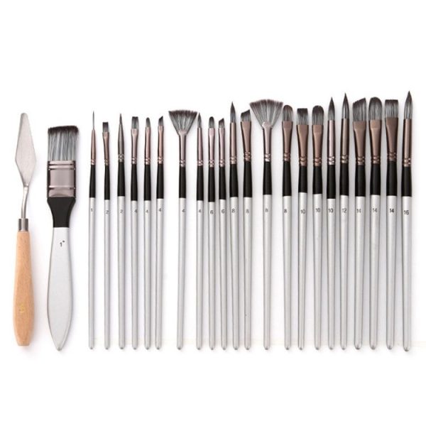 24 PCS / Set Canvas Bag Nylon Wool Gouache Brush Set (Pearl White Pole Black Bag) - Image 3