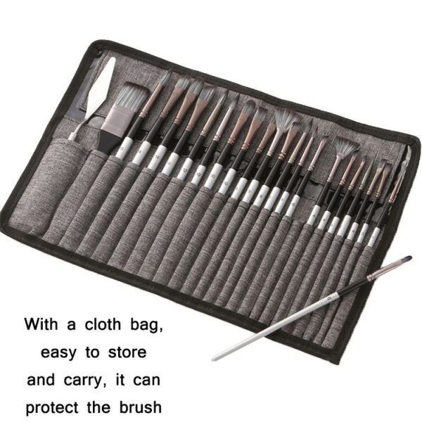 24 PCS / Set Canvas Bag Nylon Wool Gouache Brush Set (Pearl White Pole Black Bag) - Image 5