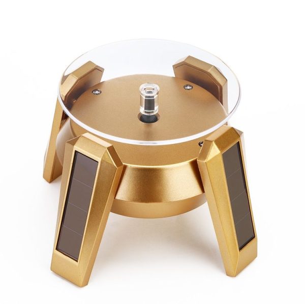 High-Footed UFO Solar 9cm 360 Rotating Display Stand Props Turntable (Gold Blue Light)