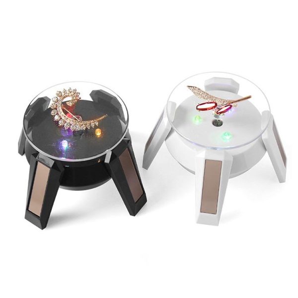 High-Footed UFO Solar 9cm 360 Rotating Display Stand Props Turntable (Gold Blue Light) - Image 3