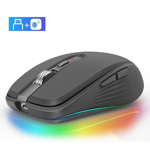 Fmouse M303 2400DPI Bluetooth&2.4G Dual Modes Rechargeable RGB Mouse (Gray)