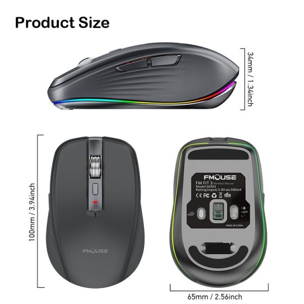 Fmouse M303 2400DPI Bluetooth&2.4G Dual Modes Rechargeable RGB Mouse (Gray) - Image 3