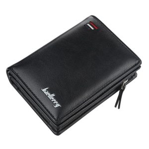 Baellerry D3216 Men Short Vertical Multi-Card Snap Coin Purse (Black)