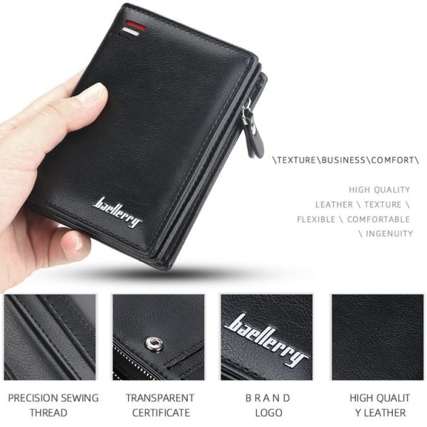 Baellerry D3216 Men Short Vertical Multi-Card Snap Coin Purse (Black) - Image 4
