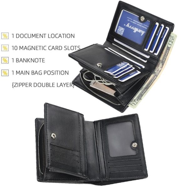 Baellerry D3216 Men Short Vertical Multi-Card Snap Coin Purse (Black) - Image 5