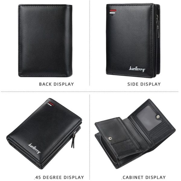 Baellerry D3216 Men Short Vertical Multi-Card Snap Coin Purse (Black) - Image 6