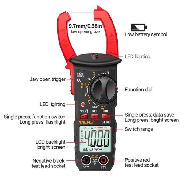 ANENG ST180 Digital Display Clamp AC & DC Intelligent Voltage Multimeter (Yellow) - Image 3