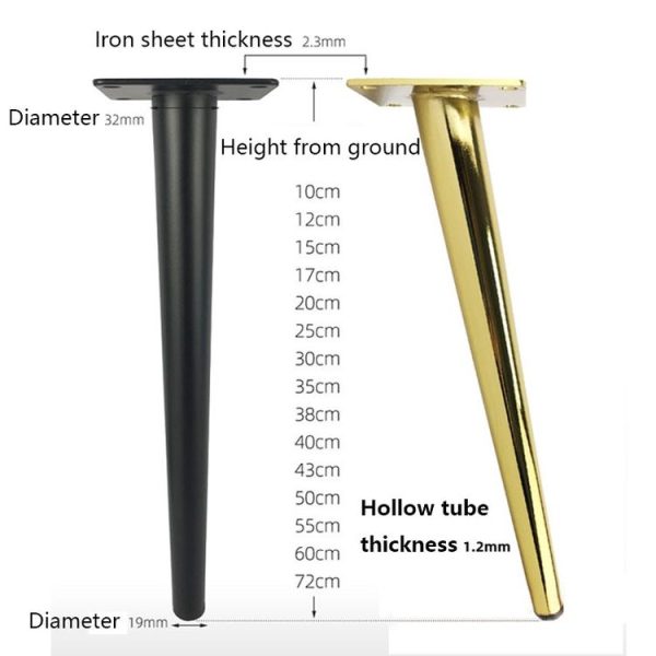LH-ZT-0001 Cone Round Tube Furniture Support Legs, Style: Straight Cone Height 20cm (Black Gold) - Image 4