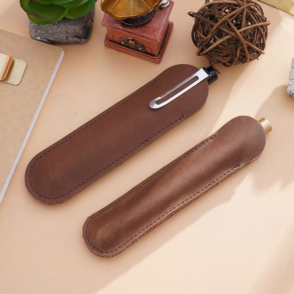 Single Pen Bag Handmade Line Pen Holder, Size: Large (Brown) - Image 2