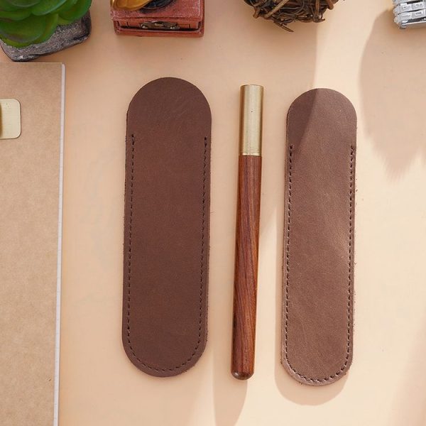 Single Pen Bag Handmade Line Pen Holder, Size: Large (Brown) - Image 3