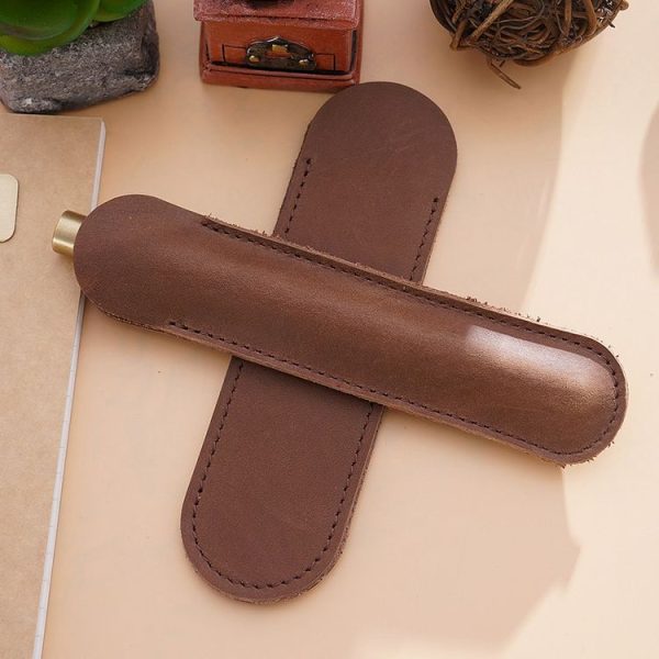 Single Pen Bag Handmade Line Pen Holder, Size: Large (Brown) - Image 4