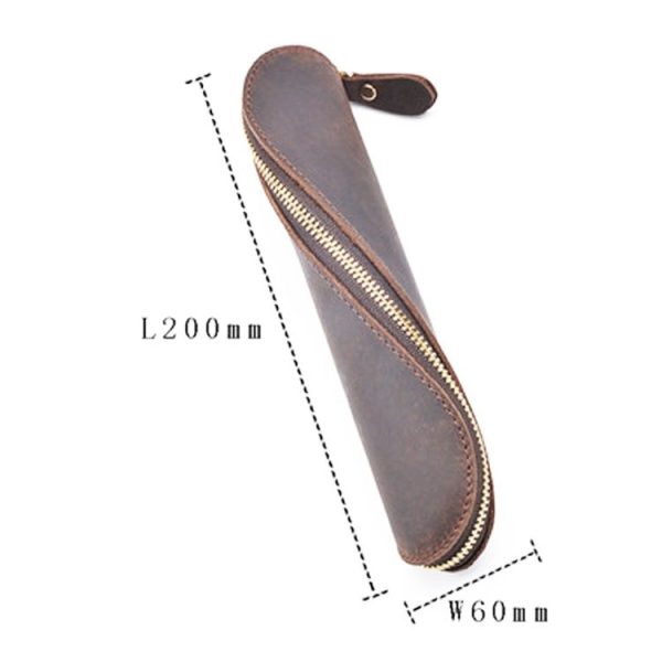 A-T09 S Zipper Crazy Horse Leather Vintage Leather Pen Bag (Brown Yellow) - Image 3