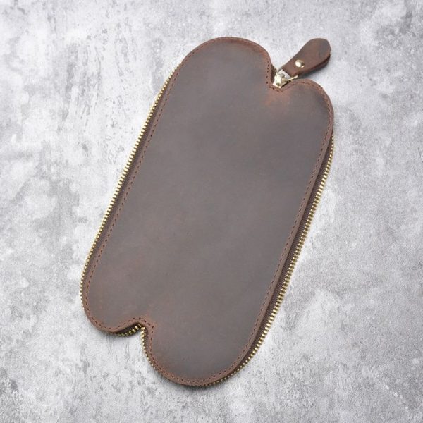 A-T09 S Zipper Crazy Horse Leather Vintage Leather Pen Bag (Brown Yellow) - Image 5