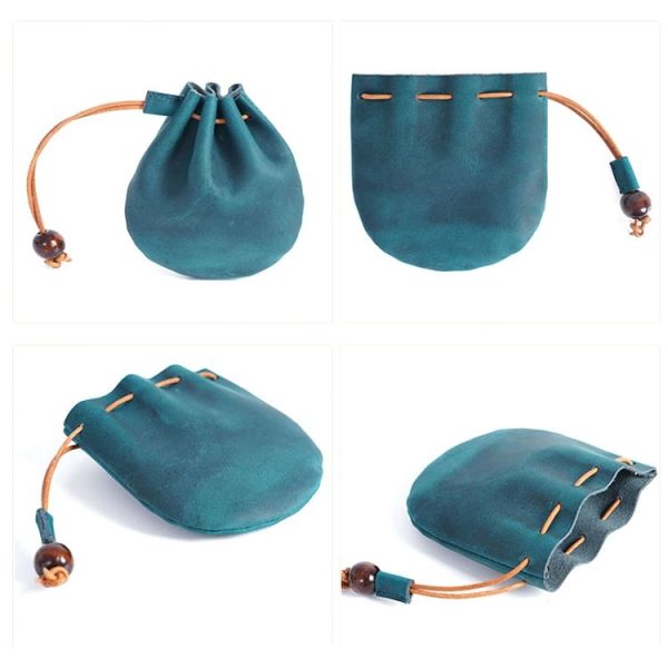 18L-107 Vintage Leather Coin Purse Mini Organizer (Blue) - Image 2