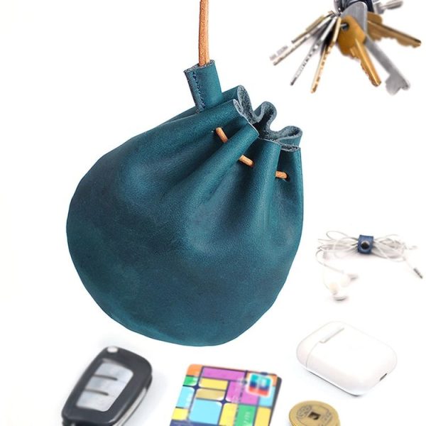 18L-107 Vintage Leather Coin Purse Mini Organizer (Blue) - Image 4