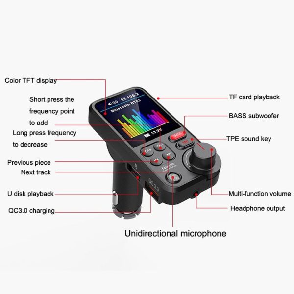 BT93 Color Screen Car MP3 Bluetooth Player (Black) - Image 3