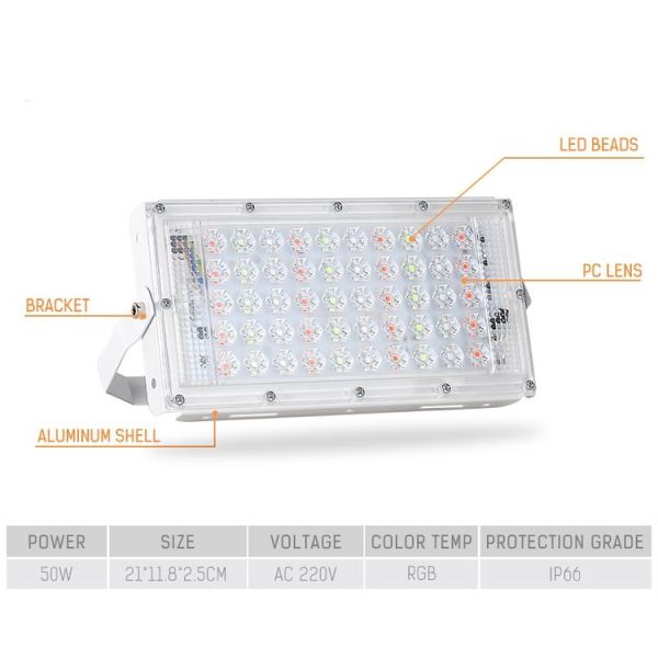 50W LED RGB Waterproof Ultra-light Outdoor Flood Light with Remote Control - Image 3