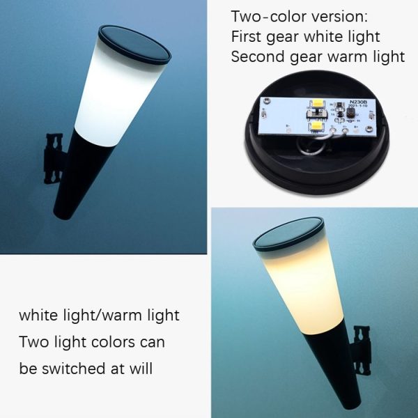 N230 Outdoor Solar Garden Circular Cone Wall Lamp, Style: Two-color Light - Image 3