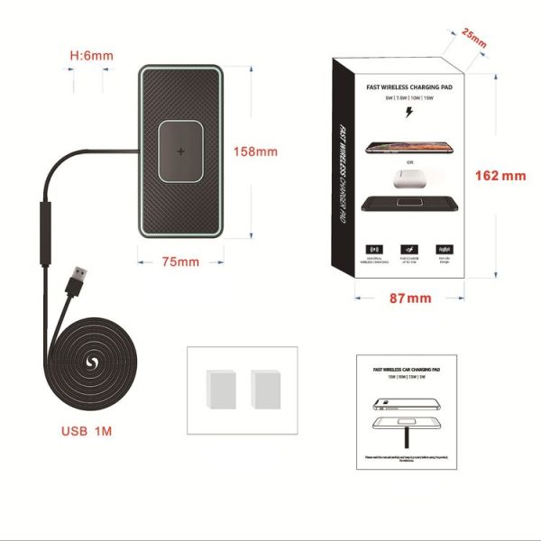 C1-PRO 2 In 1 15W Car Wireless Charging Anti-Slip Pad With Luminous For AirPods / iPhone - Image 3