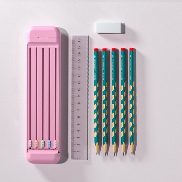 4 in 1 Pencil Eraser Ruler Stationery Box (Light Pink)