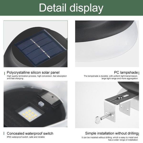 Punch-free Flying Saucer Solar Lamp Outdoor Garden Decoration Wall Lamp (Black Shell Warm Light) - Image 6