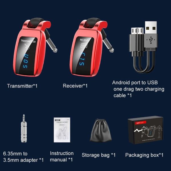 U12DX 6.35mm Jack Wireless Guitar Transmitter Receiver Rechargeable Adapter (Red) - Image 6