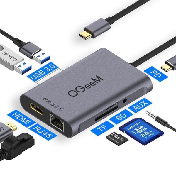 QGeeM 8 In 1 Multifunctional Type-C Extension HUB Adapter Support HDMI 4K SD / TF Network Port (QG-UH08-1) - Image 2