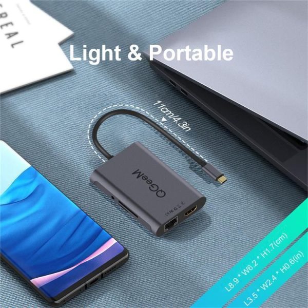 QGeeM 8 In 1 Multifunctional Type-C Extension HUB Adapter Support HDMI 4K SD / TF Network Port (QG-UH08-1) - Image 3