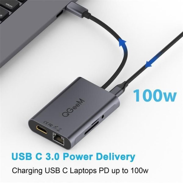QGeeM 8 In 1 Multifunctional Type-C Extension HUB Adapter Support HDMI 4K SD / TF Network Port (QG-UH08-1) - Image 5