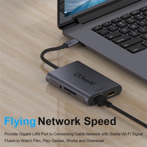 QGeeM 8 In 1 Multifunctional Type-C Extension HUB Adapter Support HDMI 4K SD / TF Network Port (QG-UH08-1) - Image 6