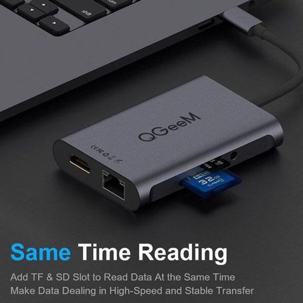 QGeeM 8 In 1 Multifunctional Type-C Extension HUB Adapter Support HDMI 4K SD / TF Network Port (QG-UH08-1) - Image 7