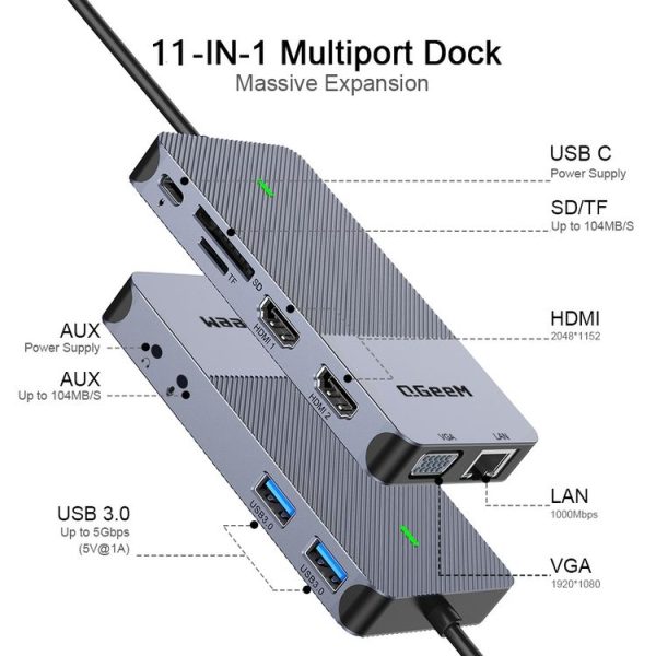 QGeeM 11 In 1 Multifunctional Type-C Extension HUB Adapter ( QG-D3908) - Image 3