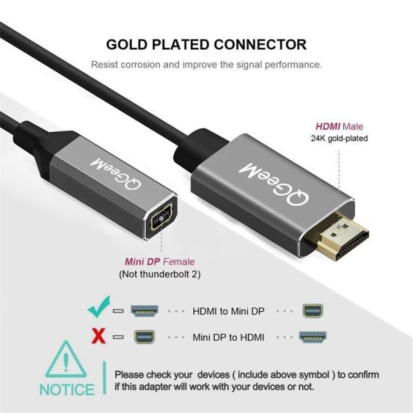 QGeeM QG-HD02 HDMI Single to Mini DP Converter (Silver Gray) - Image 4