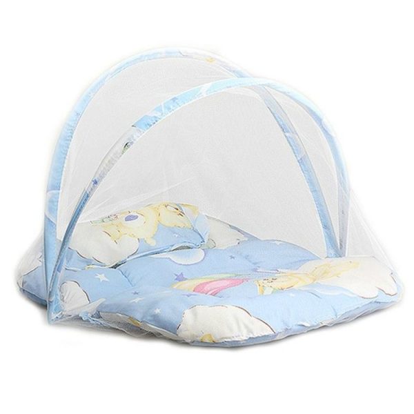 Spring Summer Portable Foldable Baby Crib With Mosquito Net (Blue)