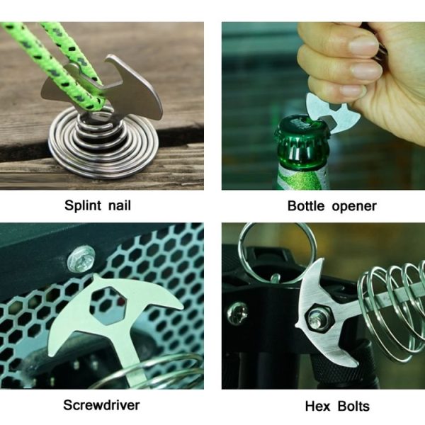 5 PCS Multifunctional Outdoor Camping Fishbone Nail Spring Hook Wind Rope Buckle (Stainless Steel) - Image 4