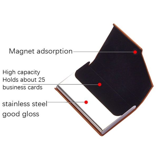 Men Leather Stainless Steel Business Card Clamp (Grey) - Image 3