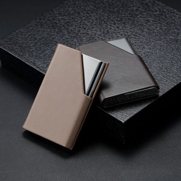 Men Leather Stainless Steel Business Card Clamp (Grey) - Image 5