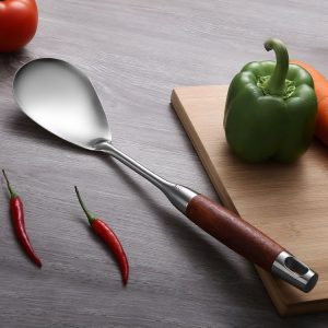 304 Stainless Steel Wooden Handle Kitchenware Kitchen Equipment, Style: Rice Spoon