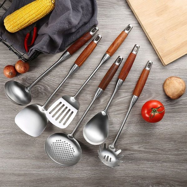 304 Stainless Steel Wooden Handle Kitchenware Kitchen Equipment, Style: Rice Spoon - Image 2