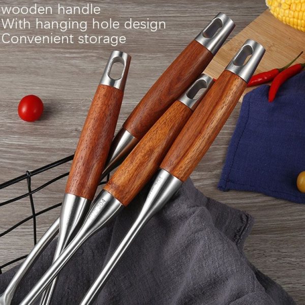 304 Stainless Steel Wooden Handle Kitchenware Kitchen Equipment, Style: Rice Spoon - Image 4