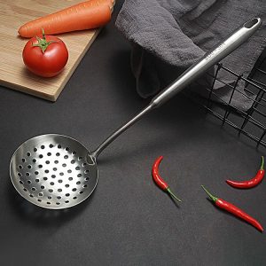 304 Stainless Steel Kitchen Equipment Thickened Hollow Handle Cooking Tool, Style: Slotted Spoon