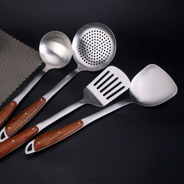 304 Stainless Steel Wooden Handle Kitchenware Home Kitchen Equipment, Style: Fried Spatula - Image 2